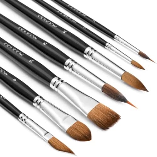 Fuumuui 7pcs Sable Watercolor Brush Set with Extended Needle, Round, Flat, Dagger, Cat's Tongue Shapes | Professional Artist Detail & Wash Painting thumbnail 8