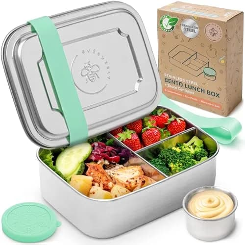 Everusely Stainless Steel Bento Box with Condiment Container - Green, 1.1 L (37oz) | Leakproof Food Storage for Indian Meals thumbnail 1