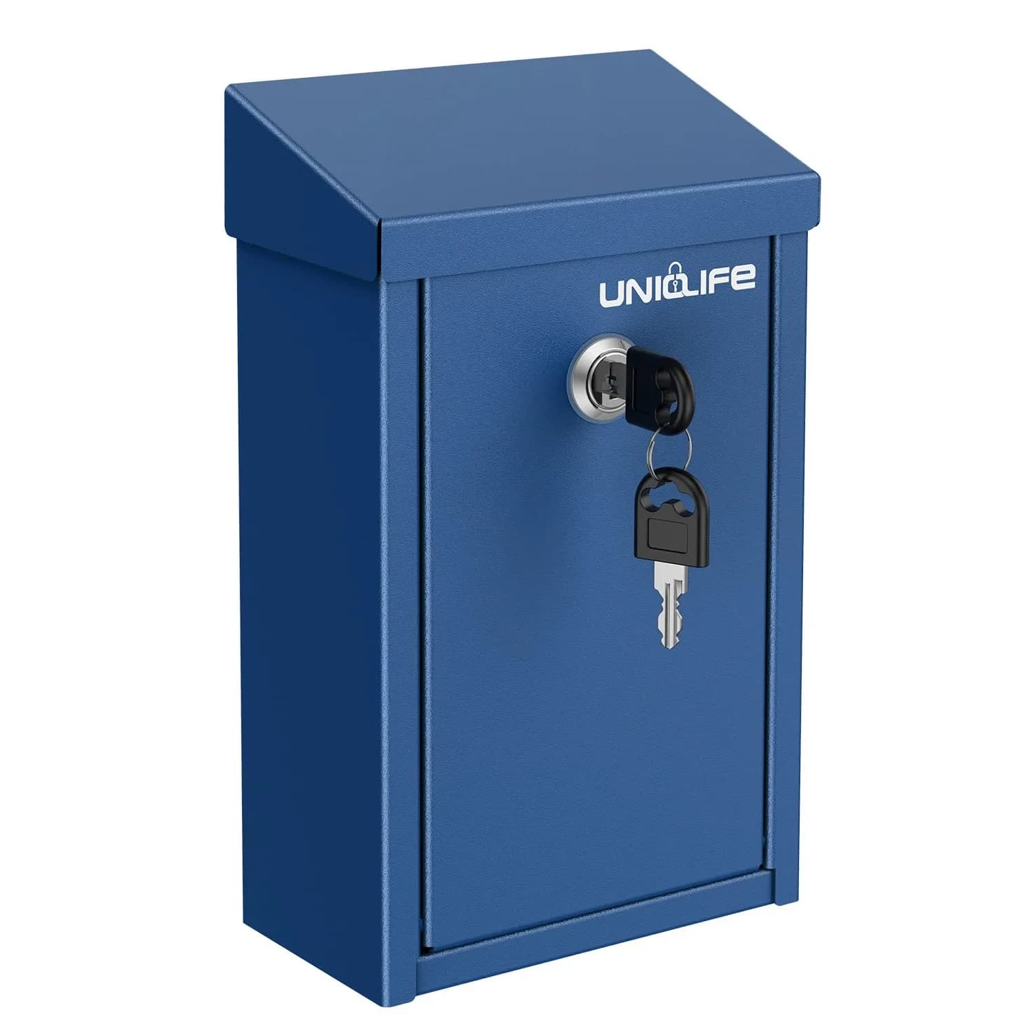 Uniclife Combination Lock Wall Mounted Mailbox with Dual Slots 23.4cm (9.3in) Width | Secure Drop Box for Outside — Blue / Key Lock