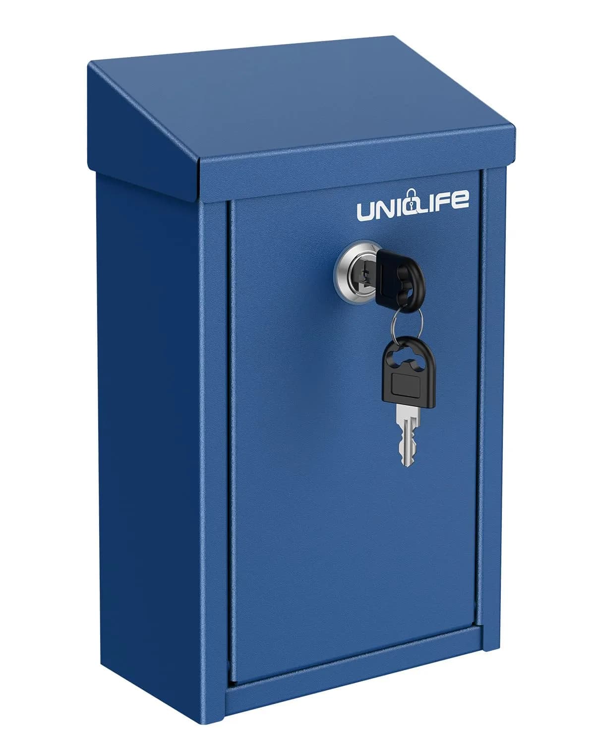 Uniclife Blue Metal Donation Box, Wall Mounted Mailbox for Outside 27.1 cm (9.6") | Secure Key Drop Box with Lock