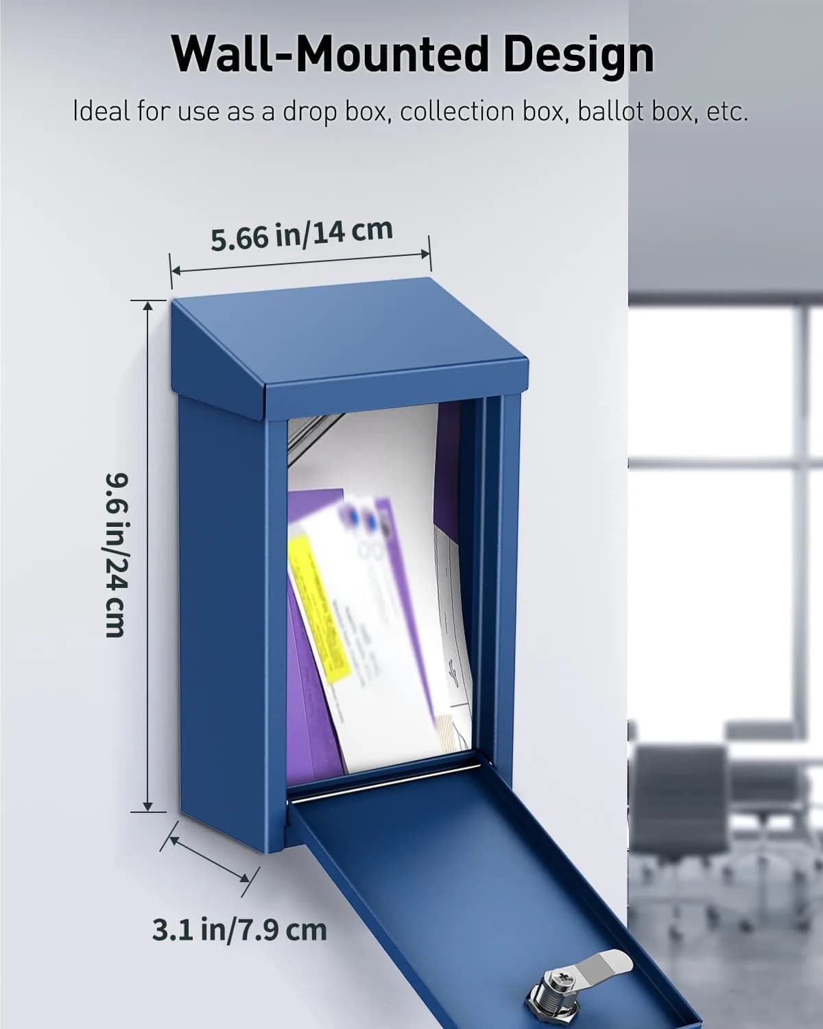 Uniclife Blue Metal Donation Box, Wall Mounted Mailbox for Outside 27.1 cm (9.6") | Secure Key Drop Box with Lock - view 5