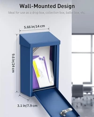 Uniclife Blue Metal Donation Box, Wall Mounted Mailbox for Outside 27.1 cm (9.6") | Secure Key Drop Box with Lock thumbnail 5