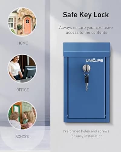 Uniclife Blue Metal Donation Box, Wall Mounted Mailbox for Outside 27.1 cm (9.6") | Secure Key Drop Box with Lock thumbnail 6