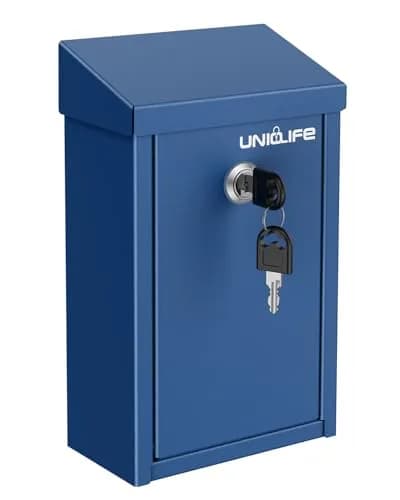 Uniclife Blue Metal Donation Box, Wall Mounted Mailbox for Outside 27.1 cm (9.6") | Secure Key Drop Box with Lock thumbnail 1
