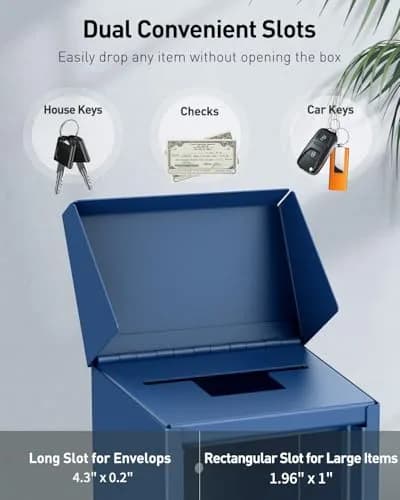 Uniclife Blue Metal Donation Box, Wall Mounted Mailbox for Outside 27.1 cm (9.6") | Secure Key Drop Box with Lock thumbnail 2