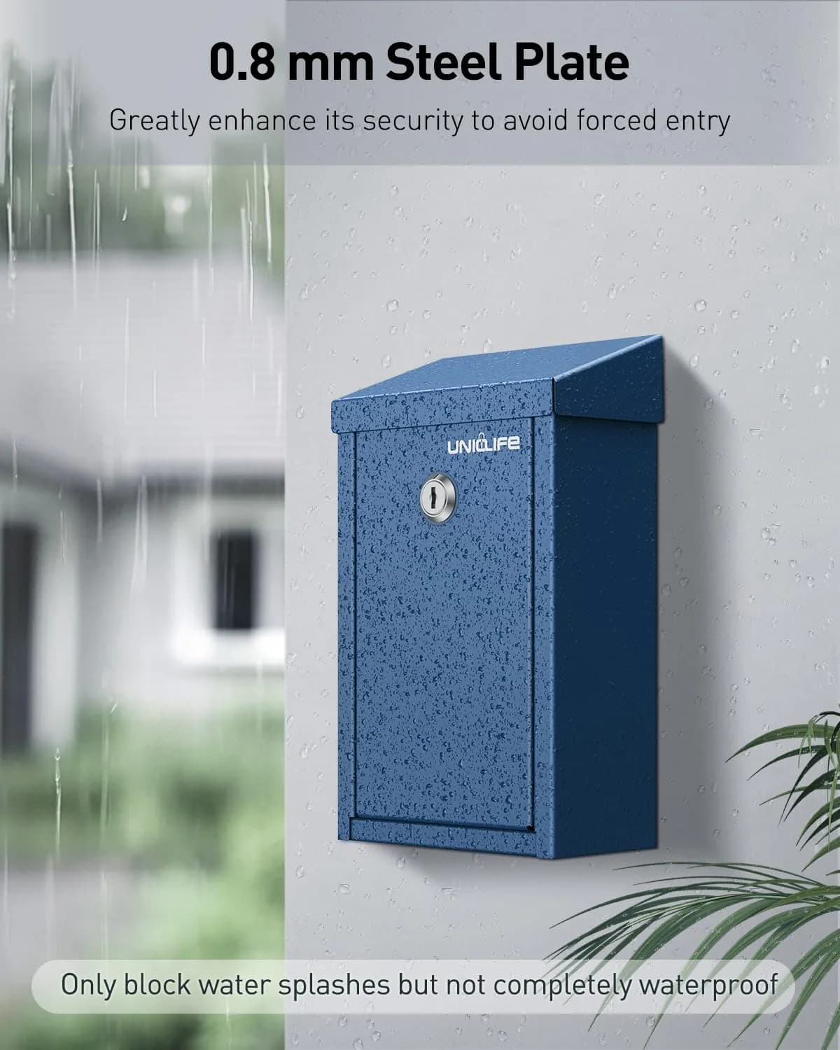 Uniclife Blue Metal Donation Box, Wall Mounted Mailbox for Outside 27.1 cm (9.6") | Secure Key Drop Box with Lock - view 3