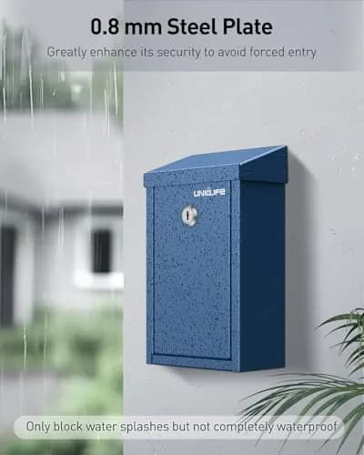 Uniclife Blue Metal Donation Box, Wall Mounted Mailbox for Outside 27.1 cm (9.6") | Secure Key Drop Box with Lock thumbnail 3