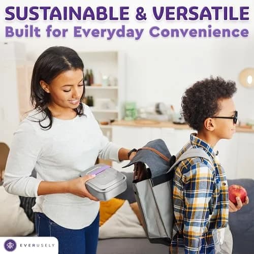 Everseuly Stainless Steel Bento Box with Condiment Container - Lavender, 1.1L (37oz) | Leakproof Compartment Lunch Box for Adults thumbnail 4