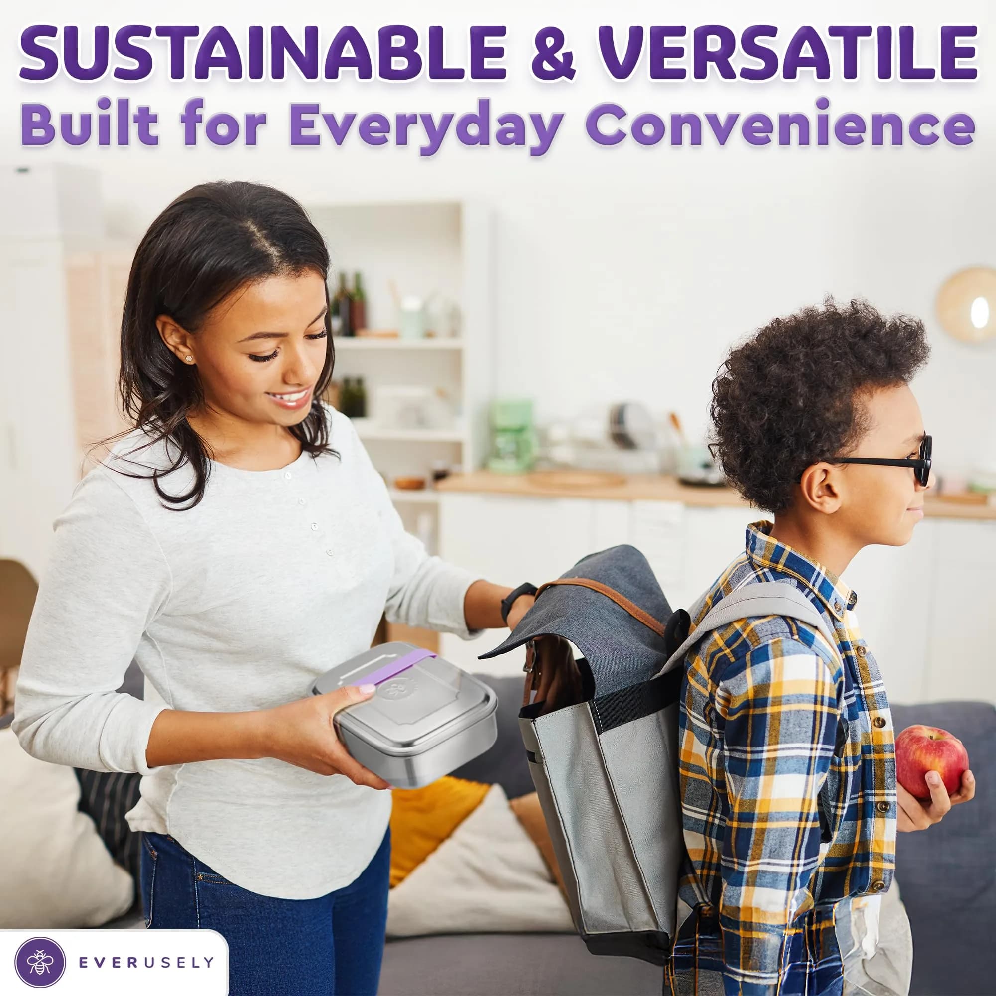 Everseuly Stainless Steel Bento Box with Condiment Container - Lavender, 1.1L (37oz) | Leakproof Compartment Lunch Box for Adults thumbnail 4