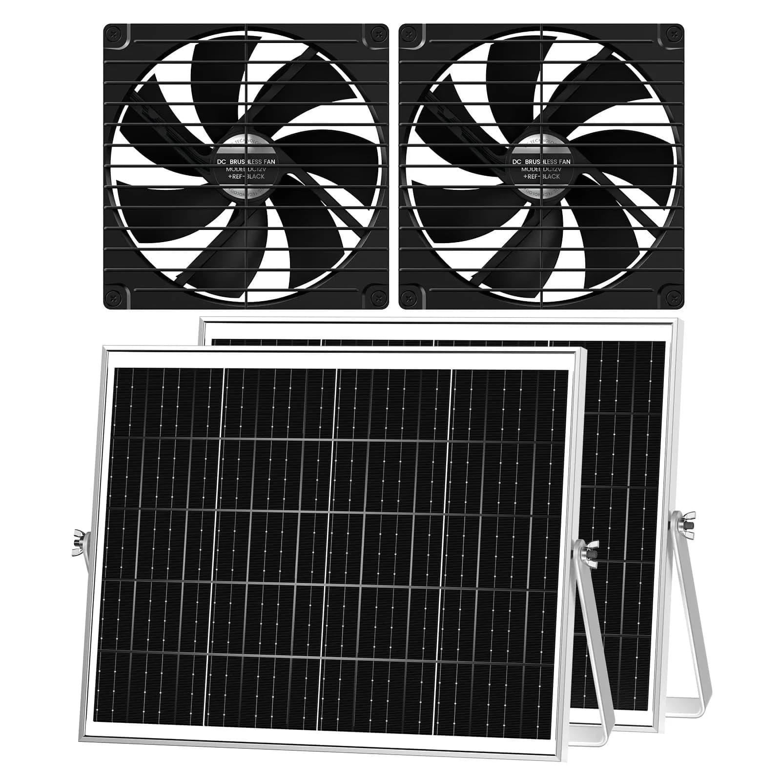 pqins Solar Greenhouse Fan 2 Pack, 7.1" 900 CFM 50W Solar Powered Exhaust Fan with 16.5 ft Cord | Automatic Ventilation for Greenhouses and Coops - main product image