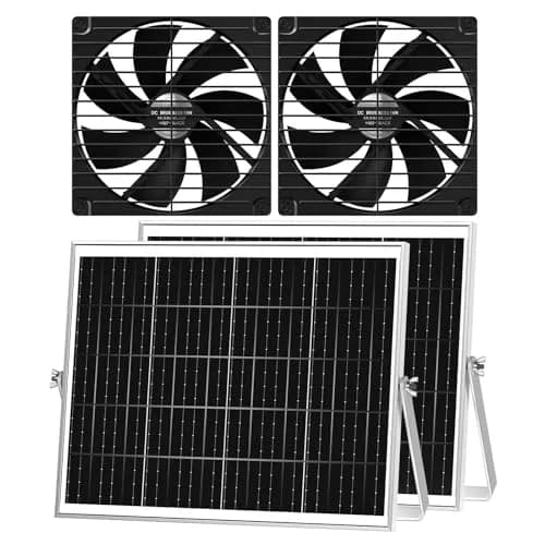 pqins Solar Greenhouse Fan 2 Pack, 7.1" 900 CFM 50W Solar Powered Exhaust Fan with 16.5 ft Cord | Automatic Ventilation for Greenhouses and Coops thumbnail 1