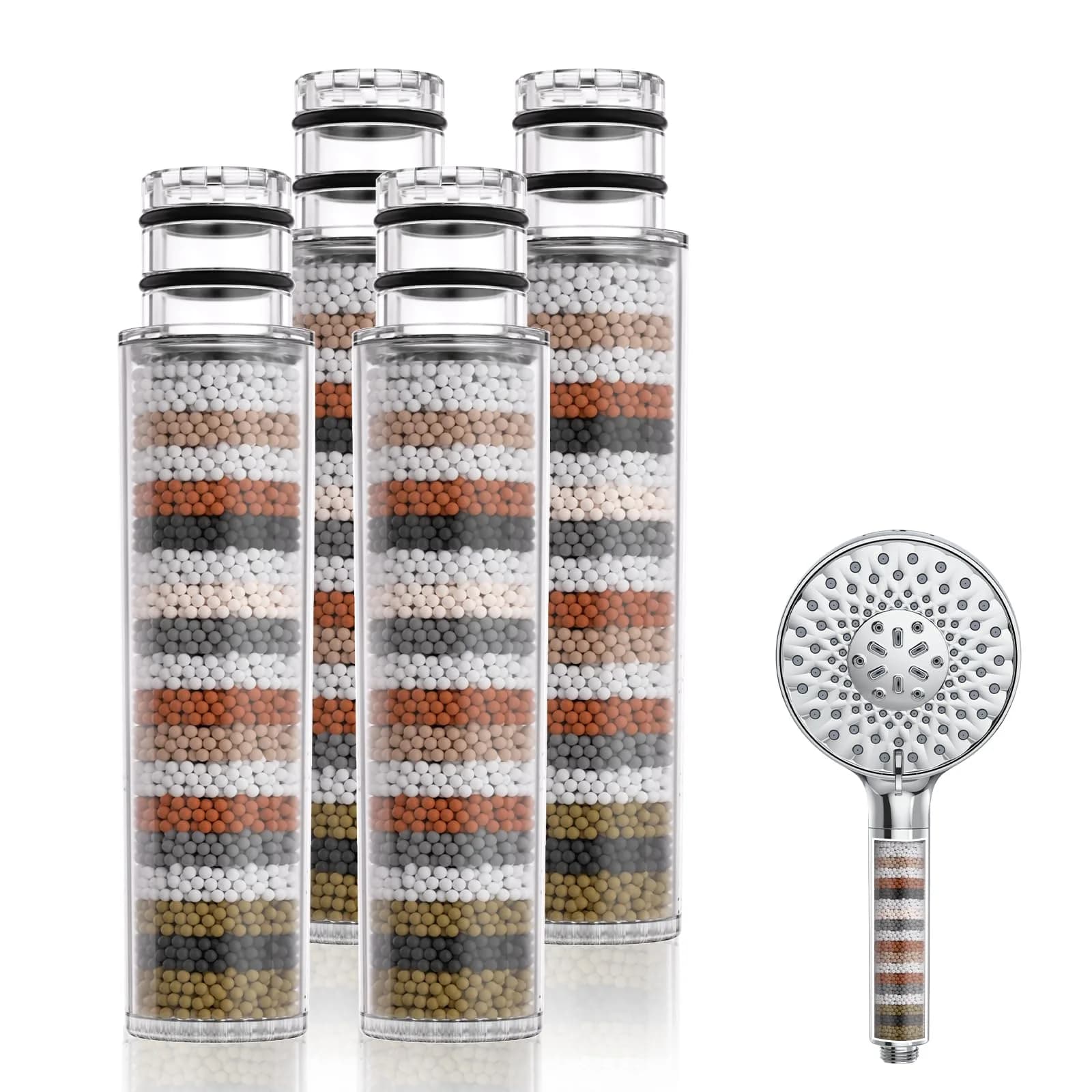 SR SUN RISE Shower Filter Replacement Cartridge 4-Pack | Multi-Stage Filtration for Hard Water - main product image