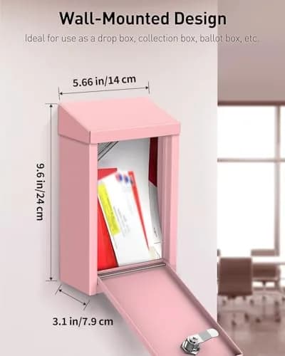 Uniclife Pink Metal Donation Box, Wall Mounted Mailbox for Outside 23.6cm (9.3in) H x 12.9cm (5.1in) W x 7.6cm (3in) D | Secure Key Drop Box for Home Office Business thumbnail 5