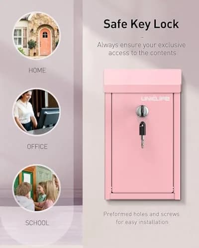 Uniclife Pink Metal Donation Box, Wall Mounted Mailbox for Outside 23.6cm (9.3in) H x 12.9cm (5.1in) W x 7.6cm (3in) D | Secure Key Drop Box for Home Office Business thumbnail 6