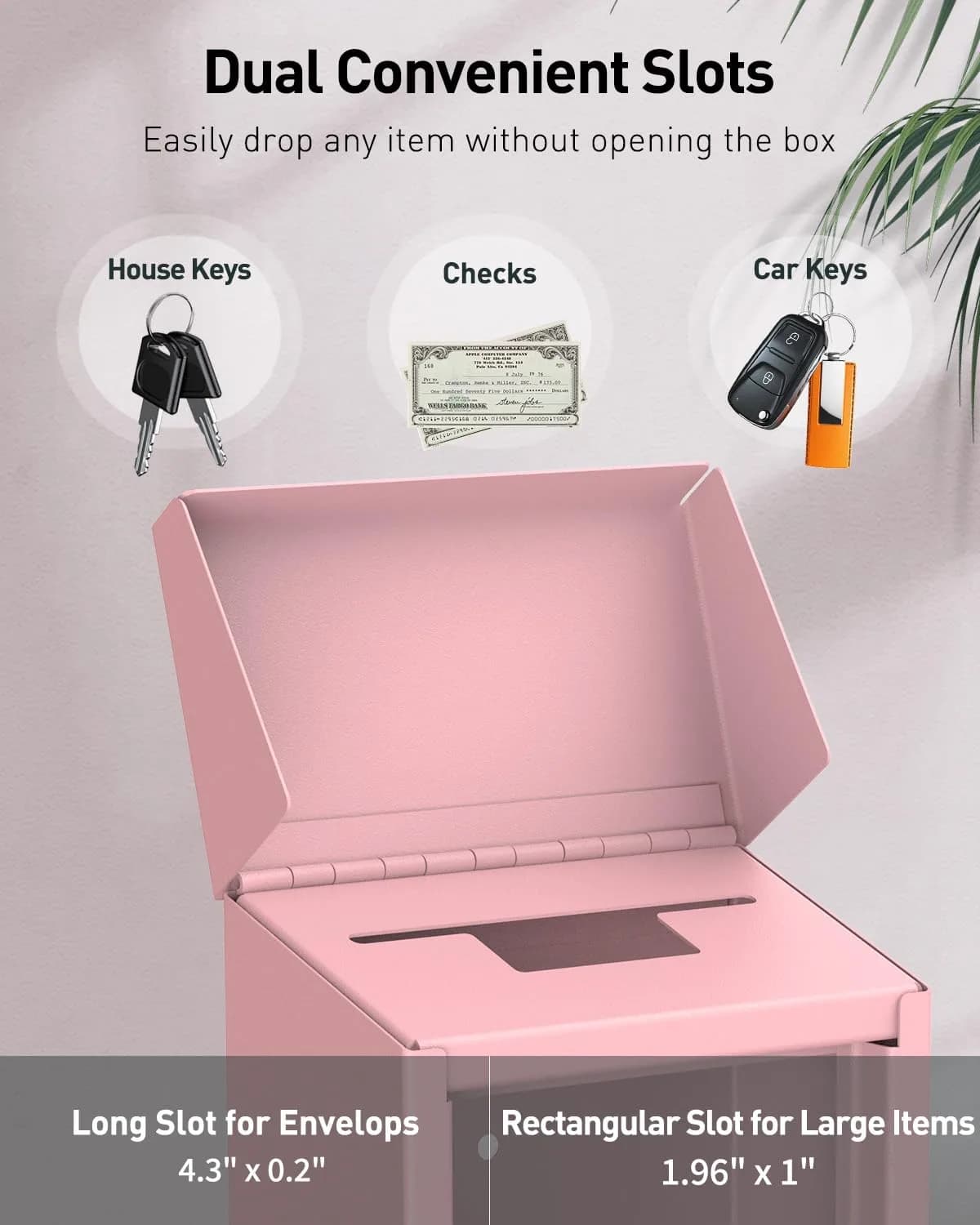 Uniclife Pink Metal Donation Box, Wall Mounted Mailbox for Outside 23.6cm (9.3in) H x 12.9cm (5.1in) W x 7.6cm (3in) D | Secure Key Drop Box for Home Office Business - view 2