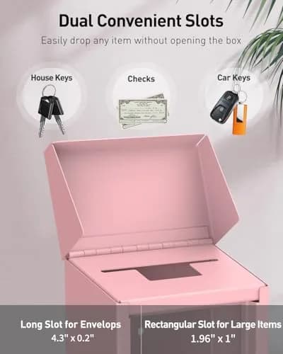 Uniclife Pink Metal Donation Box, Wall Mounted Mailbox for Outside 23.6cm (9.3in) H x 12.9cm (5.1in) W x 7.6cm (3in) D | Secure Key Drop Box for Home Office Business thumbnail 2