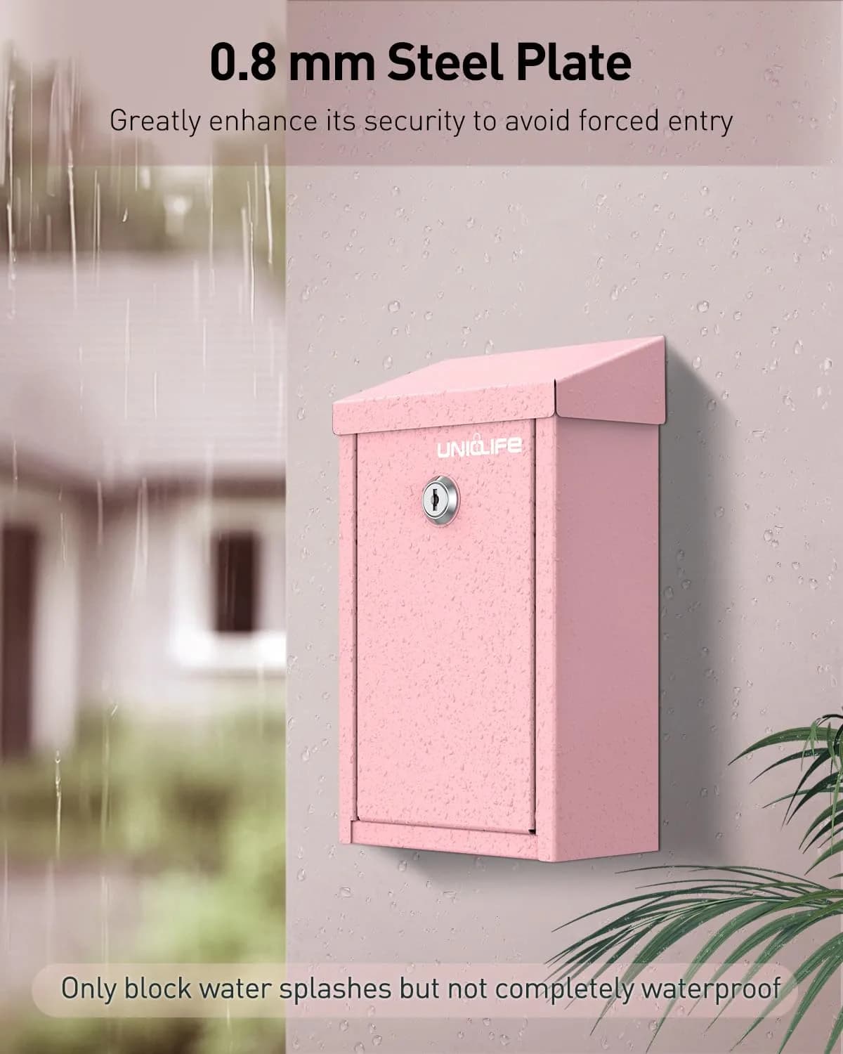 Uniclife Pink Metal Donation Box, Wall Mounted Mailbox for Outside 23.6cm (9.3in) H x 12.9cm (5.1in) W x 7.6cm (3in) D | Secure Key Drop Box for Home Office Business - view 3