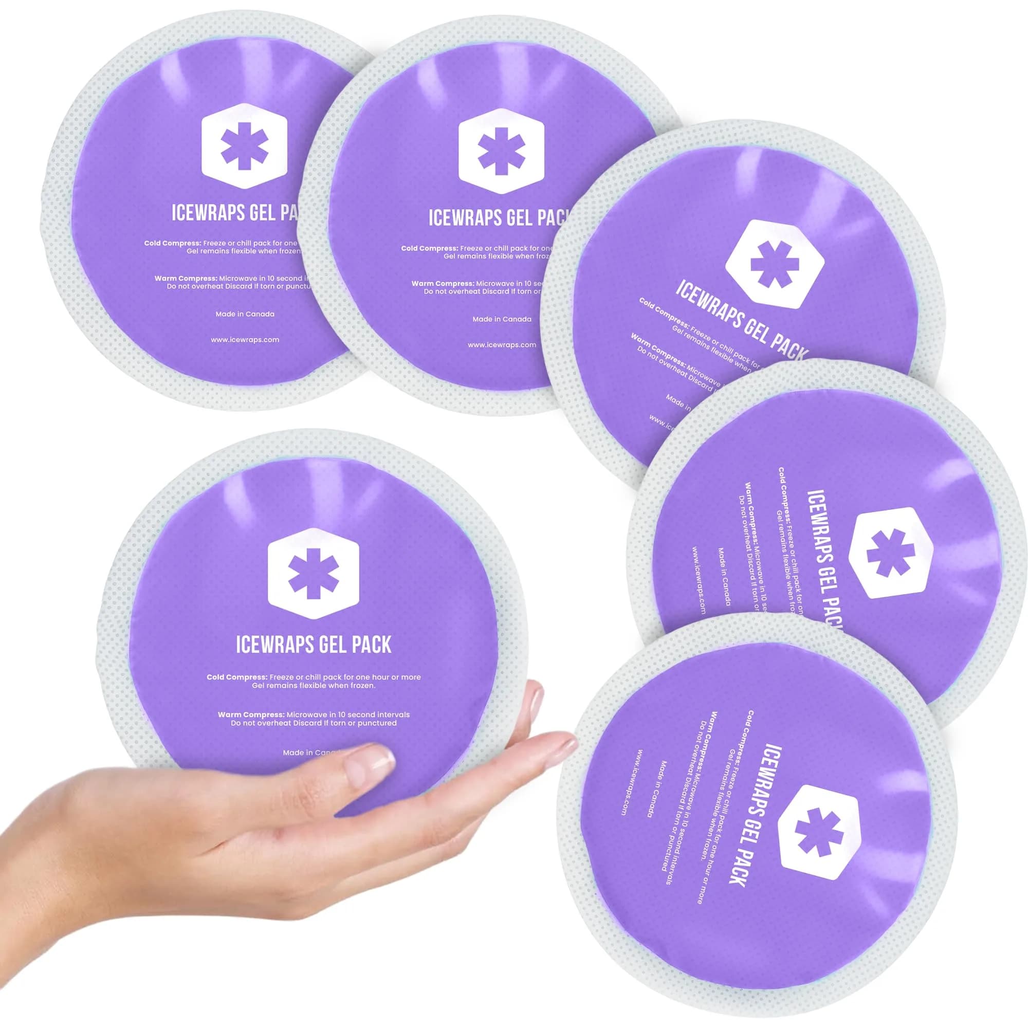 ICEWRAPS 4 inches Round Reusable Ice Packs with Cloth Backing | Soft & Flexible Cold Therapy for Pain Relief — Purple
