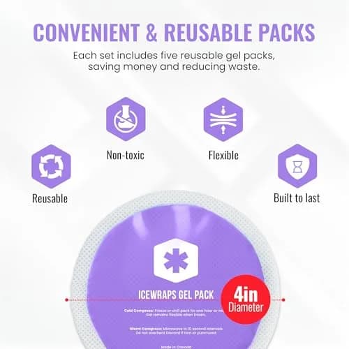 ICEWRAPS 4 inches Round Reusable Ice Packs with Cloth Backing 5-Pack Purple | Flexible Cold & Hot Therapy thumbnail 2