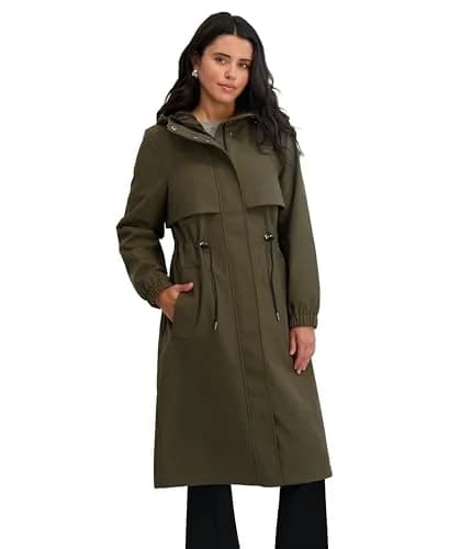 TAHARI Women's Amelia Softshell Trench Coat, Olive, Medium | Lightweight Water-Resistant Raincoat for Women thumbnail 1