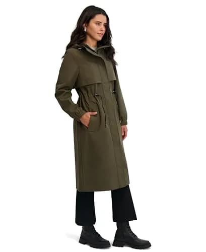 TAHARI Women's Amelia Softshell Trench Coat, Olive, Medium | Lightweight Water-Resistant Raincoat for Women thumbnail 2