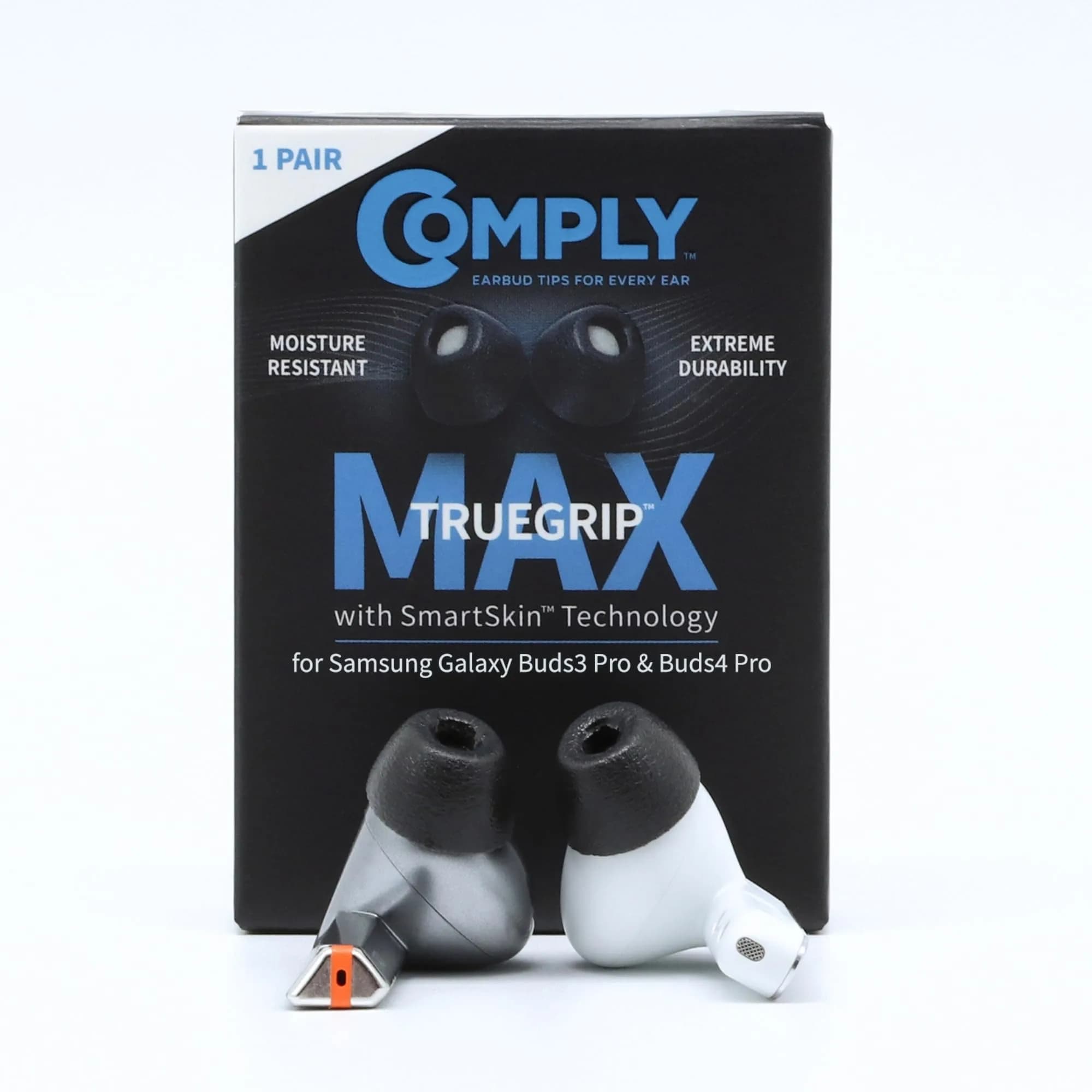 Comply TrueGrip MAX Premium Memory Foam Replacement Ear Tips for Samsung Galaxy Buds Pro, Medium, 2 Pairs | Secure Fit, Enhanced Noise Isolation — TrueGrip MAX Black 1 Pair