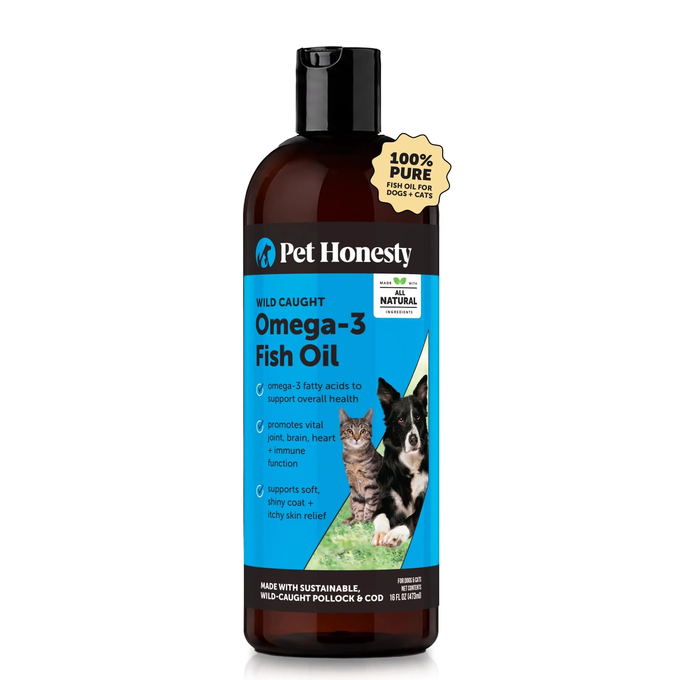 Pet Honesty Omega 3 Fish Oil for Dogs and Cats 16oz (473ml) | Supports Skin, Coat, Joints, and Immunity — Fish Oil