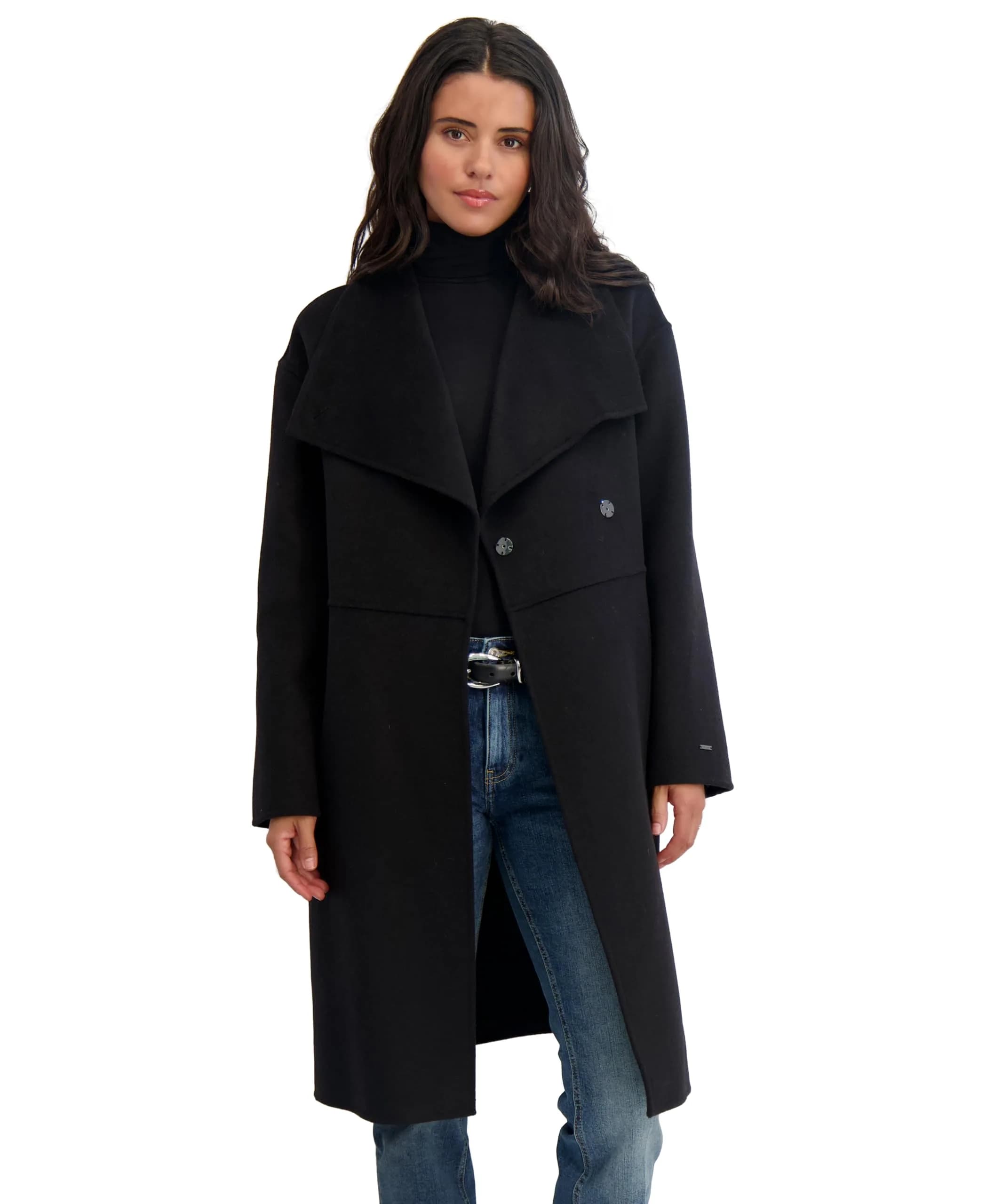 TAHARI Women's Coco Double-Faced Wool Coat Large | Relaxed Long Silhouette with Oversized Wing Collar
