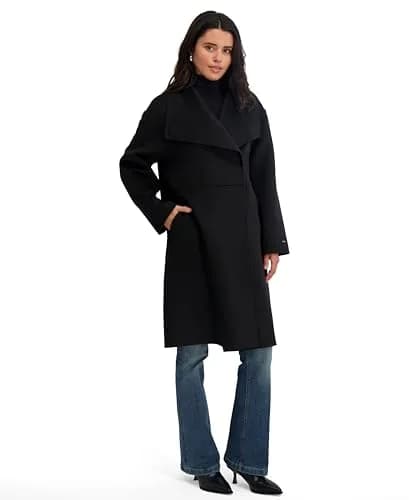 TAHARI Women's Coco Double-Faced Wool Coat Large | Relaxed Long Silhouette with Oversized Wing Collar thumbnail 2