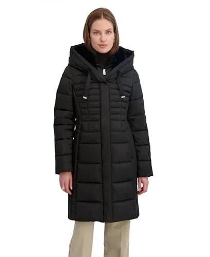 TAHARI Women's Casey Slim Fit Quilted Puffer Coat, Black, Small | All-Weather Warmth & Style thumbnail 1