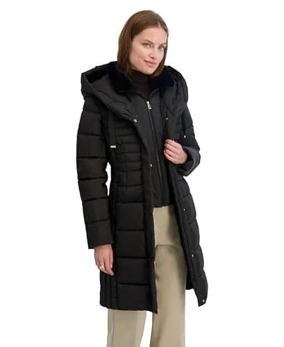 TAHARI Women's Casey Slim Fit Quilted Puffer Coat, Black, Small | All-Weather Warmth & Style thumbnail 2