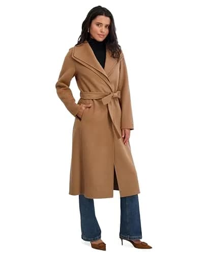 Tahari Women's Slim Fit Wool Blend Wrap Coat with Tie Belt | Elegant Long Wool Coat for Women in Camel, Large thumbnail 2
