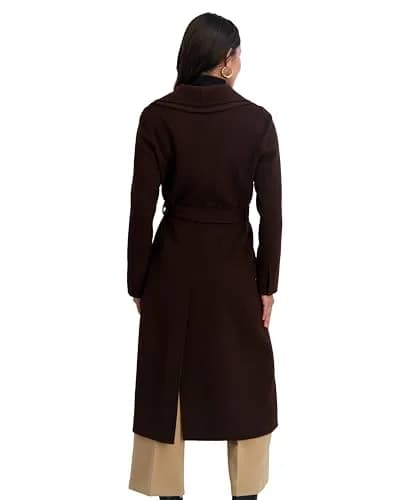 Tahari Women's Slim Fit Double-Faced Wool Blend Wrap Coat with Tie Belt | Long Wool Coat, Chocolate, Large thumbnail 3