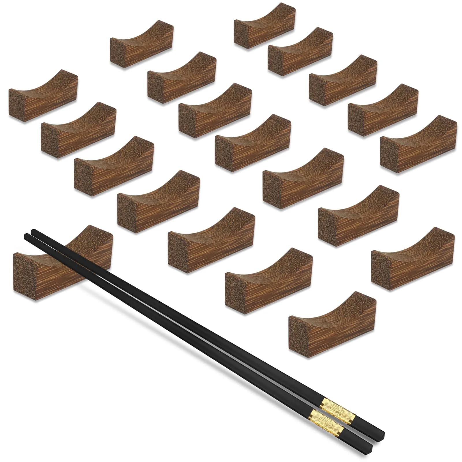 YTLX Natural Wenge Wood Chopstick Rests 20-Piece Set | Holds Utensils Neatly