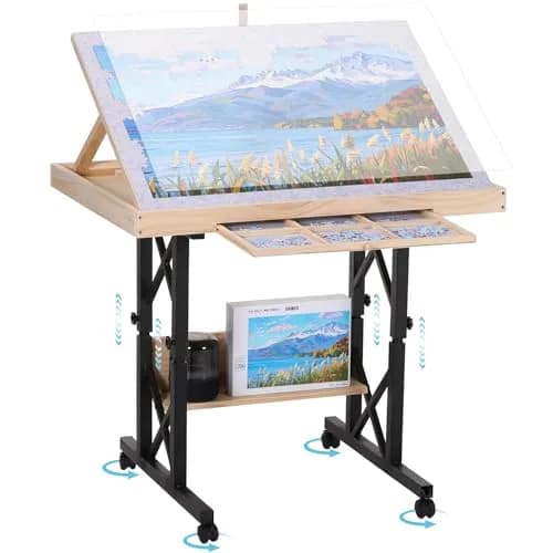FUNTOK Puzzle Table with Legs for Adults | Adjustable Height, 1500 Pieces, Portable with Wheels & Drawers thumbnail 1