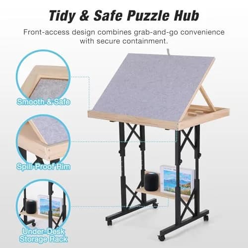 FUNTOK Puzzle Table with Legs for Adults | Adjustable Height, 1500 Pieces, Portable with Wheels & Drawers thumbnail 6