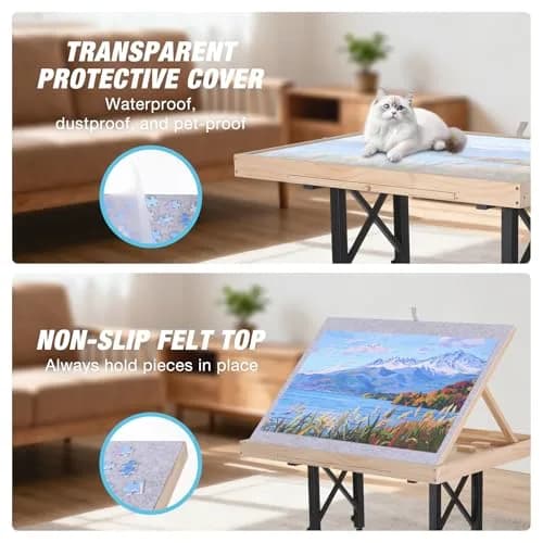 FUNTOK Puzzle Table with Legs for Adults | Adjustable Height, 1500 Pieces, Portable with Wheels & Drawers thumbnail 7