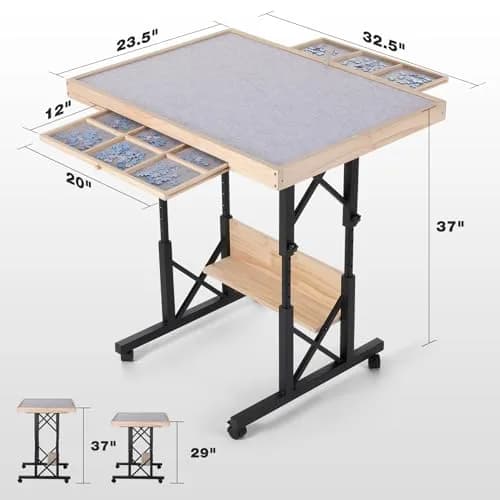 FUNTOK Puzzle Table with Legs for Adults | Adjustable Height, 1500 Pieces, Portable with Wheels & Drawers thumbnail 8