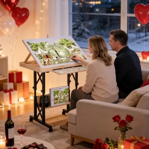 FUNTOK Puzzle Table with Legs for Adults | Adjustable Height, 1500 Pieces, Portable with Wheels & Drawers thumbnail 9