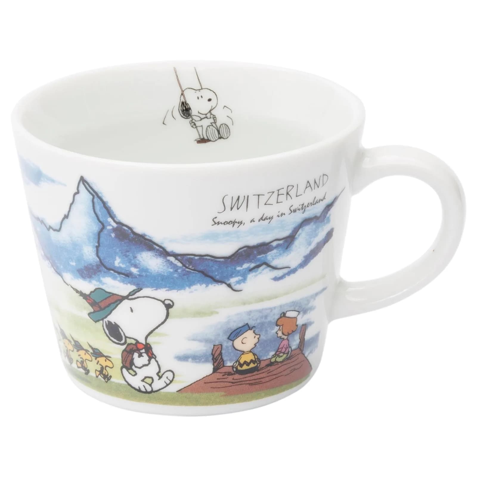 シミズ陶業(Shimizutougyou) Snoopy World Travel Switzerland Mug 340ml | Microwave & Dishwasher Safe — White
