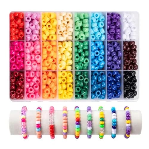Simetufy 1200Pcs Pony Beads, 24 Colors 6x9mm | Bulk Craft Beads for Bracelet Making thumbnail 1