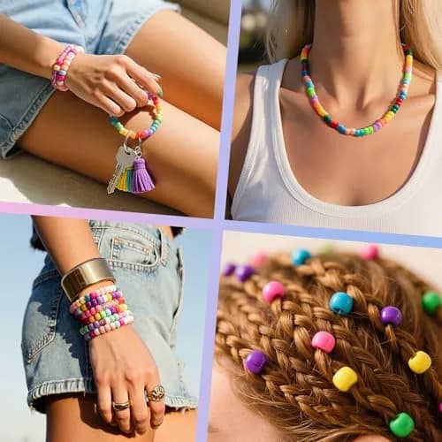 Simetufy 1200Pcs Pony Beads, 24 Colors 6x9mm | Bulk Craft Beads for Bracelet Making thumbnail 7