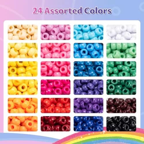 Simetufy 1200Pcs Pony Beads, 24 Colors 6x9mm | Bulk Craft Beads for Bracelet Making thumbnail 4