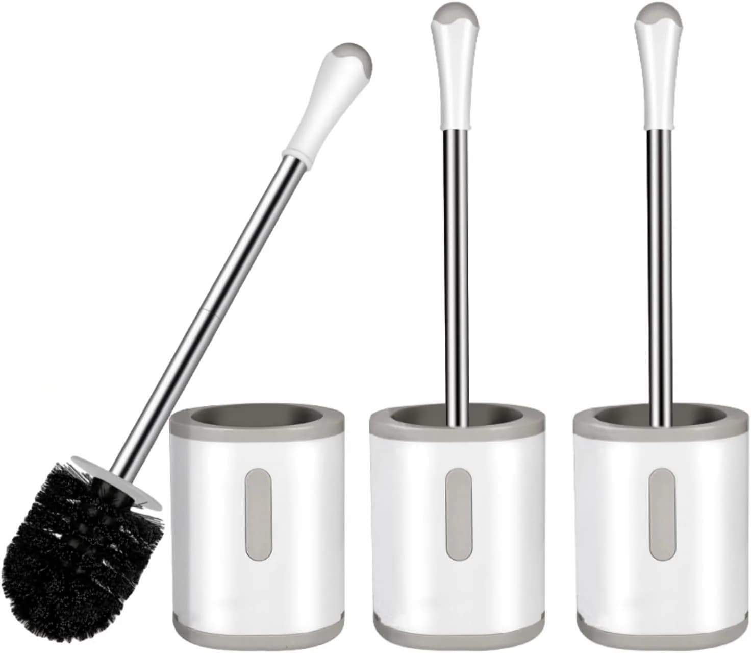 AONEZ Toilet Brush and Holder Set, 3 Pack, White & Grey | Deep Clean Bathroom Accessories