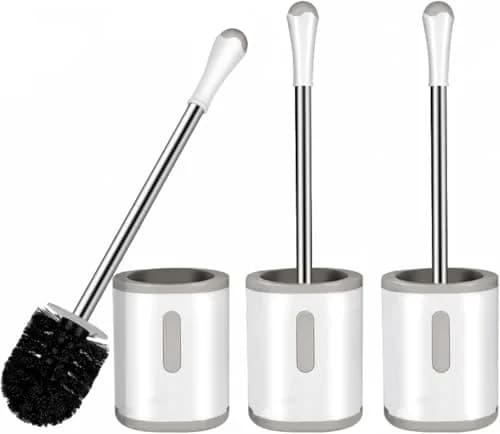 AONEZ Toilet Brush and Holder Set, 3 Pack, White & Grey | Deep Clean Bathroom Accessories thumbnail 1