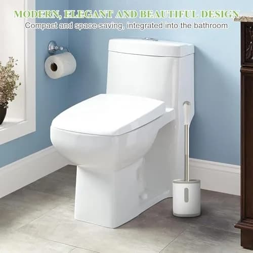 AONEZ Toilet Brush and Holder Set, 3 Pack, White & Grey | Deep Clean Bathroom Accessories thumbnail 6