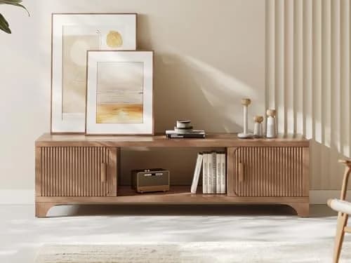 GOUUN 58 Inch Mid Century Modern TV Stand for Living Room | Vintage Boho Media Console with Storage thumbnail 1