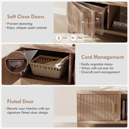 GOUUN 58 Inch Mid Century Modern TV Stand for Living Room | Vintage Boho Media Console with Storage thumbnail 4