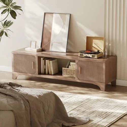 GOUUN 58 Inch Mid Century Modern TV Stand for Living Room | Vintage Boho Media Console with Storage thumbnail 6