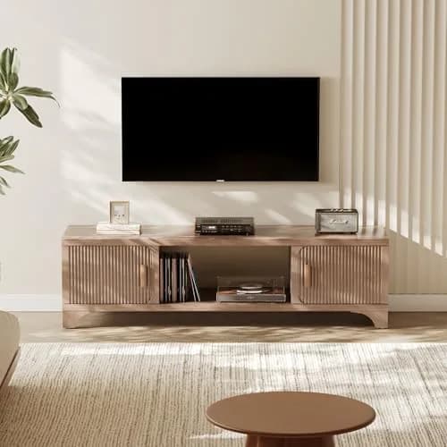 GOUUN 58 Inch Mid Century Modern TV Stand for Living Room | Vintage Boho Media Console with Storage thumbnail 7
